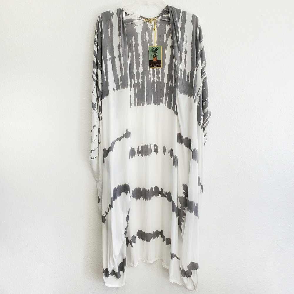 Pineapples Tie-Dye Kimono Ruana Swim Coverup Gray and White